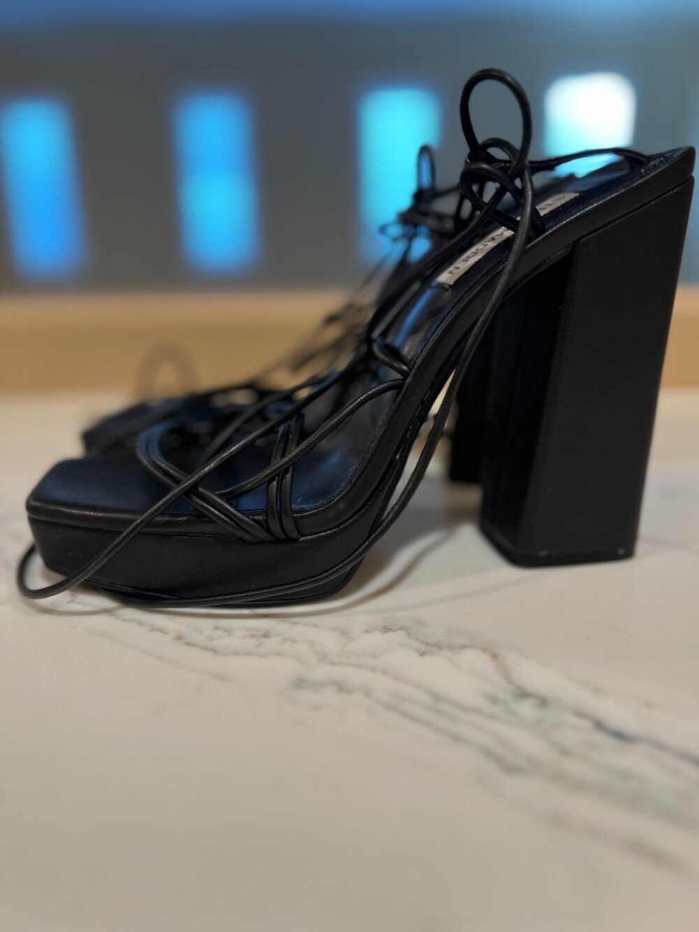Steve Madden Manzie Platform Ankle-Tie Sandal | Black | Size 9.5 - Picture 8 of 11